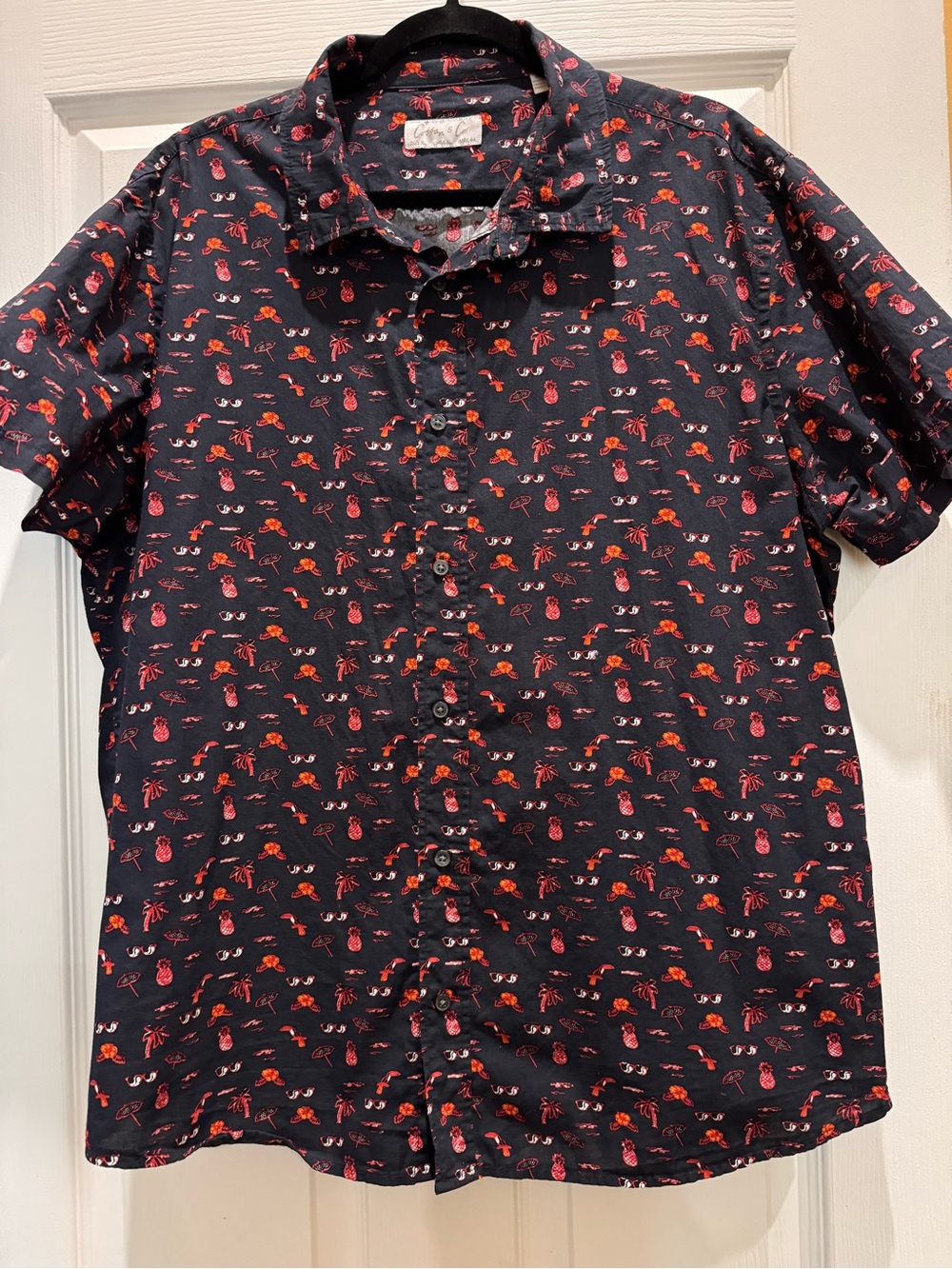 Cotton & Co. Men's Short-Sleeve Button Shirt with Hawaiian Luau Print size XL